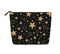 Gold Stars On Black Background, Daily Use Makeup Cosmetic Bag Imitation Linen Makeup Bag Portable Travel Toiletry Bag