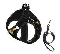 Gold Stars On Black Background,Pet Harness,Adjustable Reflective Dog Harness,Pet Leash Vest,M
