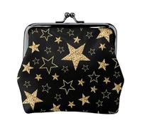 Gold Stars On Black Background, PU Leather Coin Purse, Small Wallets, Change Pouch with Kiss Lock Clasp Buckle, Change Purse