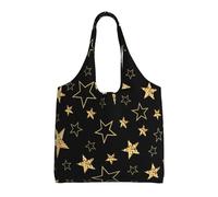 Gold Stars On Black Background,Reusable Tote Bags Grocery Bags Large Capacity Canvas Shopping Shoulder bag