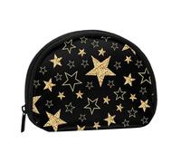 Gold Stars On Black Background, Women's Storage Bag Shell Makeup Bag Small Coin Purse Shell Change Pouch