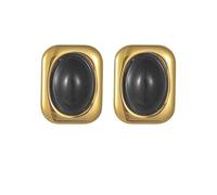 Gold Statement Chunky Stud Earrings for Women Girls Stainless Steel Black Oval Stone Geometric Square Earrings 18K Gold Plated Vintage Trendy Personalized Jewelry Gifts