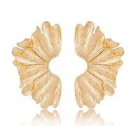 Gold Statement Earrings for Women Large Flower Earrings Ginkgo Leaf Earrings Irregular Metal Exaggerated Earrings Sectored Earrings for Women Jewelry, Zinc, No Gemstone