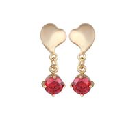 Gold Statement Earrings Wedding Guest, Dangle Earrings Boho Heart with Round Red Cubic Zirconia