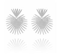 Gold Statement Heart Dangle Earrings for Women Boho Exaggerated Irregular Large Geometric Flower Plant Gold Silver Plated Large Drop Stud Earrings for Minimalist Fashion Jewelry Gifts (Silver)