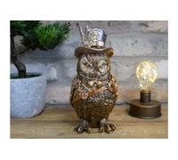 Gold Steampunk Owl Figure Art Bird Animal Sculpture Metallic Ornament Statue Home Decor Gift, H: 24cm W: 10cm D: 13cm