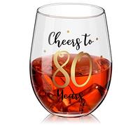 Gold Stemless Wine Glass, Birthday Party & Wedding Anniversary Present - 17 oz (Cheers to 80 Years)