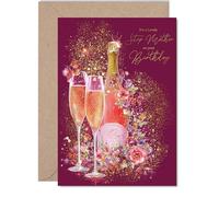 Gold Step Mom Birthday Card - Sparkling Wine Prosecco - Happy Birthday Card for Step Mom from Son Daughter, 5x7 Inch Golden Elegant Champagne Bday Greeting Cards