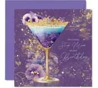 Gold Step Mum Birthday Card - Golden Cocktail - Happy Birthday Card for Step Mum from Son Daughter, 145mm Golden Cocktail Bday Greeting Cards