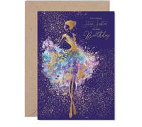 Gold Step Sister Birthday Card - Dancing Ballerina - Happy Birthday Card for Step Sister from Brother Sibling, 5x7 Inch Golden Luxury Elegant Silhouette Bday Greeting Cards