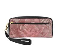 Gold Stripe Rose Printed Leather Makeup Bags with Wrist Strap Portable Travel Toiletry Bag Cosmetic Organizer Bag for Women