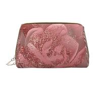 Gold Stripe Rose Printed Makeup Bag for Women Portable Leather Make up Bag Travel Zipper Cosmetic Bags Organizer