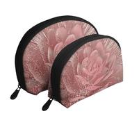 Gold Stripe Rose Printed Makeup Bags 2-Piece Portable Shell Travel Toiletry Bag Cosmetic Organizer Bag for Women