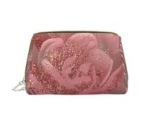 Gold Stripe Rose Printed Small Makeup Bag Portable Leather Make up Bag Travel Zipper Cosmetic Bags Organizer for Women