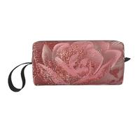 Gold Stripe Rose Printed Travel Makeup Bag Portable Cosmetic Bag Makeup Case Toiletry Handbag Organiser for Women