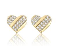 Gold Stud Earings for Women Girls, 925 Sterling Silver Heart Cubic Zirconia Stud Earrings for Mum Wife Her Birthday Mother's Day Valentine’s Day Christmas Gifts