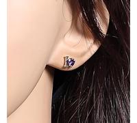 Gold Stud Earrings For Women, 14K Yellow Gold Stud Earrings for Women Heart with "I LOVE YOU" Amethyst