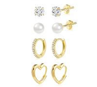 Gold Stud Earrings for Women, Small Stud Earrings Set Hypoallergenic 4 Pairs Small Cubic Zirconia Studs Huggie Earring Set Tiny Sleeper Cartilage Studs Earring Multiple Piercing for Women Girls