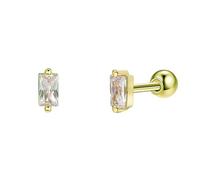 Gold Studs Tiny, Women's Stud Earrings Square with White Baguette Cubic Zirconia Sterling Silver