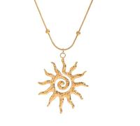 Gold Sun Necklace for Women Spiral Sunburst Necklace Chunky Sun Hammered Pendant Necklaces Trendy Stainless Steel Jewelry Gift, L, Stainless Steel, No Gemstone