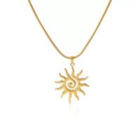 Gold Sun Necklace for Women Spiral Sunburst Necklace Chunky Sun Hammered Pendant Necklaces Trendy Stainless Steel Jewelry Gift, L, Stainless Steel, No Gemstone