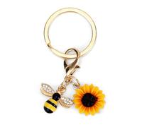 Gold Sunflower and Bee Keychain, Gorgeous Bag Keychain Keyring with Sunflower & Cute Bumble Bee Car Key Charm Handbags Backpack Pendant Accessories for Women Female Friends Girlfriend Birthday Gifts