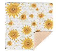 Gold Sunflower Star White Soft Foam Baby Activity Play Mat for Floor Water Resistant Activity Gym Mat for Babies Infants Toddlers, 50'' x 50''