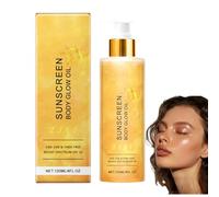 Gold Sunscreen Body Glow Oil,Shimmer Body Oil with SPF 50,Moisturizing Skin Shimmer Spray,Hydrating & Nourishing Body Shimmer,Face & Body Moisturiser for Sun Exposure,Friendly to All Skin Types