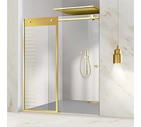 Gold Supreme Sliding Shower Door 140x205 cm Clear Glass with Nano Coated Sandblasted Pattern Left Side Fits 140/150/160/170/180 cm Modern Design.