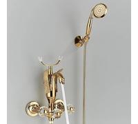 Gold Swan Bathtub Faucet Set, Crystal Handle Bath Mixer Tap with Hand Shower, Hot & Cold Wall Mounted for Luxurious Bathroom Upgrade