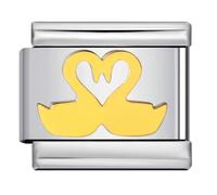 Gold Swans Birds Love Heart Silver Italian 9mm Link Stainless Steel Bracelet Charm Compatible With Nomination