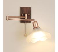 Gold Swing Arm V-intage Grain Wall Sconce with Zipper Switch and Crackle Finish Floral Glass Shade Lamp,Luxury