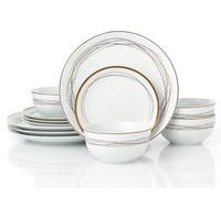 Gold Swirl Porcelain Xmas Dinner Set, 12 Pieces