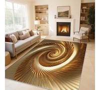 Gold Swirl Rugs for Bedroom, Optical Illusions Carpets for Living Room, Low Pile Non Slip Rug, Washable Area Rugs, Soft Flannel Floor Carpet 140x200 cm ZY&L20