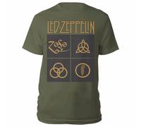 Gold Symbols in Black Square T-Shirt Led Zeppelin Green S