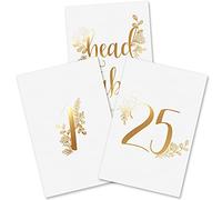 Gold Table Numbers for Wedding by Sweetzer & Orange - 1 to 25 Elegant Table Cards for Weddings, Bar Mitzvah, Quinceanera Decorations, Restaurants, Events and More! Premium Paper Table Numbers
