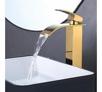 Gold Tall Waterfall Basin Tap - Hot & Cold Single Hole Bathroom Mixer Single Lever Design for Elegant Style & High Durability Perfect for Modern Bathrooms.
