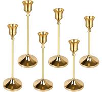 Gold Taper Candle Holders, Elegant Metal Candlestick Holder Set for 3/4" Candles, Pillar Decorative Candle Holder for Weddings Parties Home, Tall & Short Candlestick Holders 6 Pack