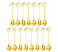 Gold Tea Spoons Set of 15, Autumn Leaf Coffee Spoons for Fall Harvest Wedding Favors, Stainless Steel Dessert Spoons for Thanksgiving and Tea Party, Gold Cutlery Gift Set