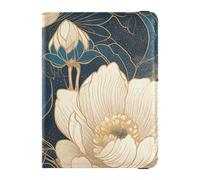 Gold Teal Floral Pattern Leather Passport and Vaccine Card Wallet Combo for travel Vaccine Case Protector Cover Badge ID Vaccine Card Holder Wallet for women Lightweight, gold teal floral pattern, One