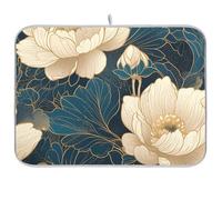 Gold Teal Floral Pattern Reusable Dish mat 18x24 Rectangle Large Drain matt Decorative Home Decor Essentials