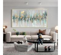 JACBON Gold Teal Green Textured Horizontal Abstract Painting On Canvas Living Bedroom Large Size Gold Wall Art Modern Home Decor 80x160cm Frameless
