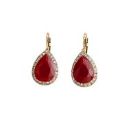 Gold Teardrop Red Crystal Drop Earrings, Halo Rhinestone Pave Dangle Earrings for Women
