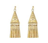 Gold Teardrop Tassel Ear Clip for Women Girls 14K Gold Plated Vintage Jhumka Jhumki Indian Bollywood Gorgeous Elaborate Non Pierced Clip On Dangling Drop Earrings Tribal Ethnic Jewelry Gifts