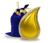 Gold Teardrop Urn for Ashes - NORSE'S TRADECRAFT Elegant Handcrafted Cremation Keepsake for Adults - Premium Metal Memorial Container with Ornate Detailing - Includes Royal Velvet Storage Pouch