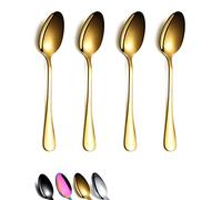 Gold Teaspoons 6.5" Set of 4, Berglander Stainless Steel Titanium Plating Shiny Golden Tea Spoons Silverware, Tea Spoon Small Dessert Spoon Teaspoon Sturdy And Easy To Clean Dishwasher Safe
