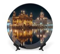 Gold Temple at Amritsar India Decorative Plate Ceramic China Plates with Display Stand for Home Wall Decor 7inch