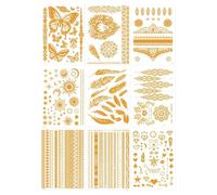Gold Temporary Stickers - 5.91 in 9 Sheets Waterproof Gold Last Long Decals | Waterproof Temporary Sticker for Halloween Festival Birthday Carnival Beach Pool Wedding Cosplay Adults Neck