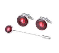 Gold thread carbon fiber cufflink brooch set yellow, blue, red and green round fiber piece cuff studs-L