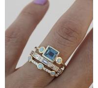 Gold Three-Piece Sapphire Rings for Women Stacking Ring Gold Boho Zircon Rings Set Vintage Stackable Dainty Gold Jewelry Set with Moonstone and Sparkling Crystals Ring(Size 7